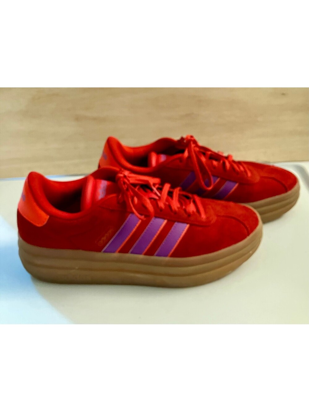 Adidas VL Court Bold Red Suede Platform Sneakers Gum Purple 3 Stripe Womens 10